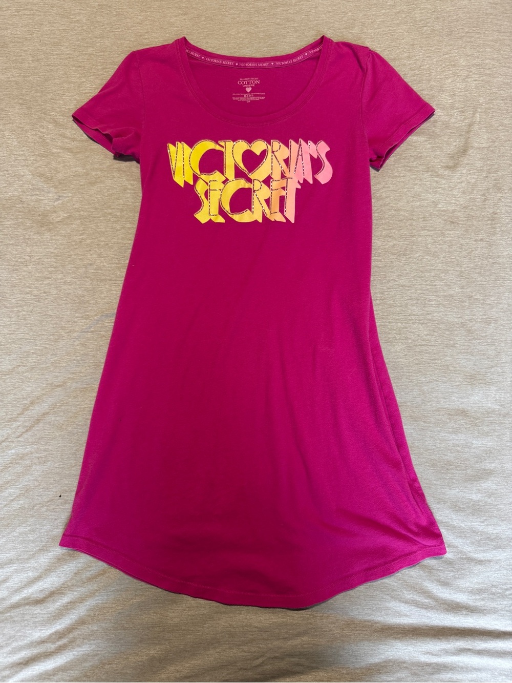 Victoria's Secret Cotton Lingerie Hot Pink Graphic Short-Sleeve Nightgown